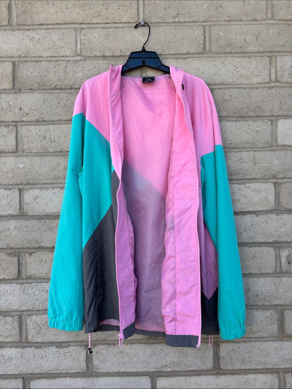 Vintage Empyre Color Block Windbreaker Pink Teal Gray Size Large - Picture 4 of 7